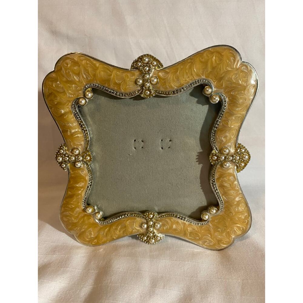 Photo Frame Salmon Enamel Swirl Rhinestone Vintage Picture Portrait 3” Square